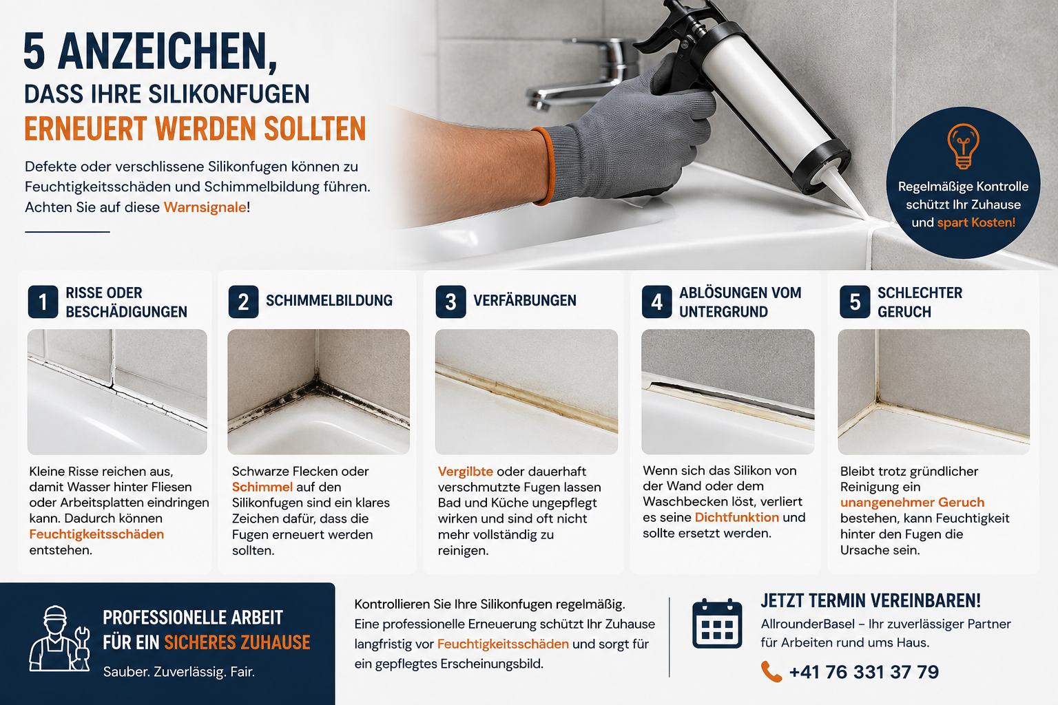 5 Anzeichen, dass Ihre Silikonfugen erneuert werden sollten